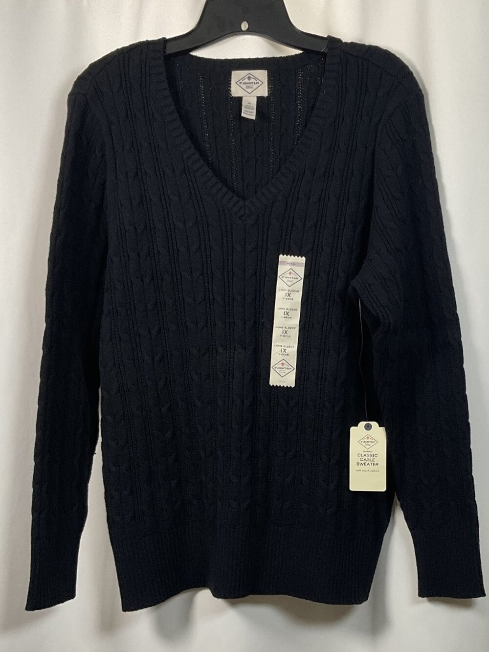 ST JOHNS BAY Womens Size 1X Black Cable Knit Long Sleeve Pullover Sweater NWT